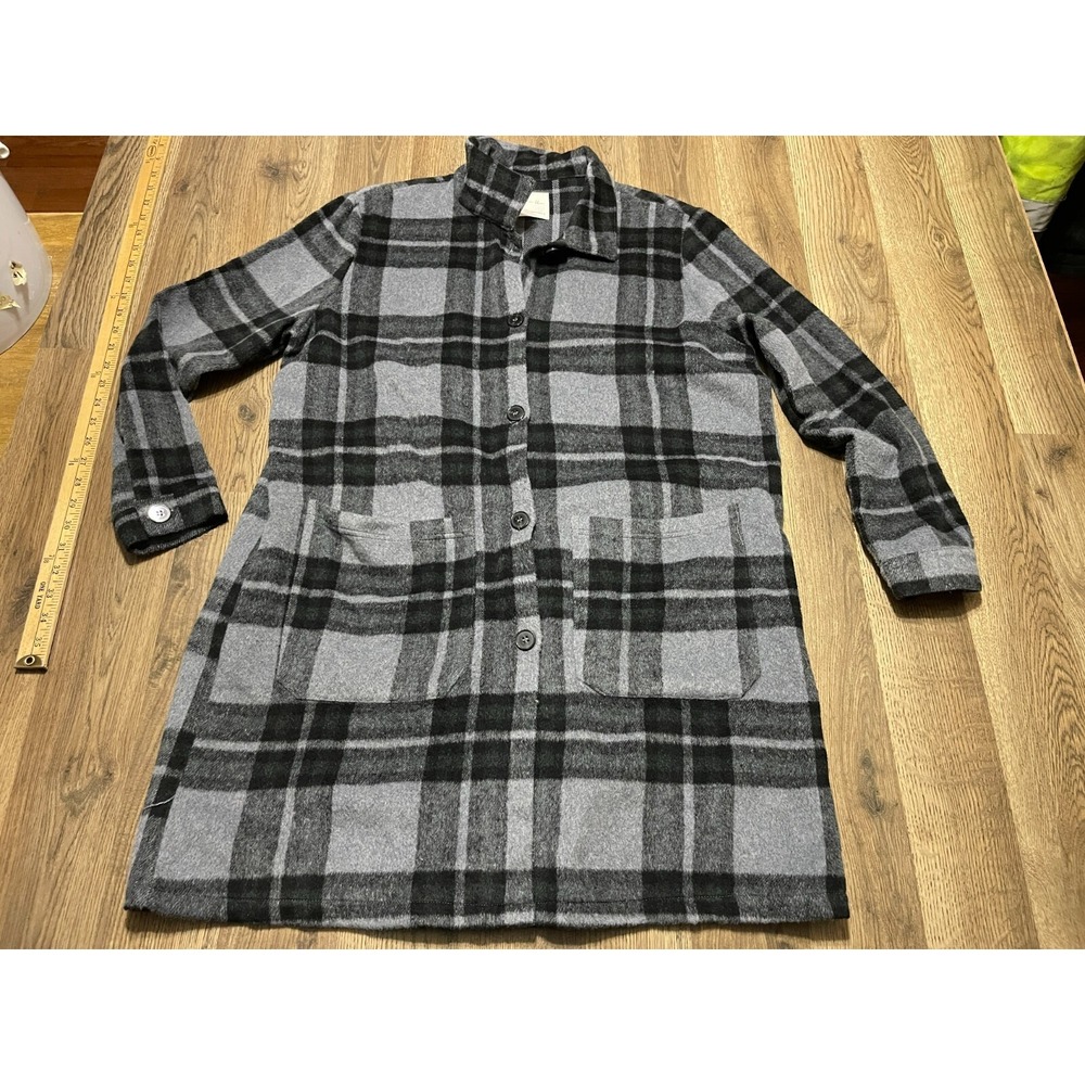 Active USA Jacket, Women's Size Large, Black Gray, Plaid, Long Coat Jacket